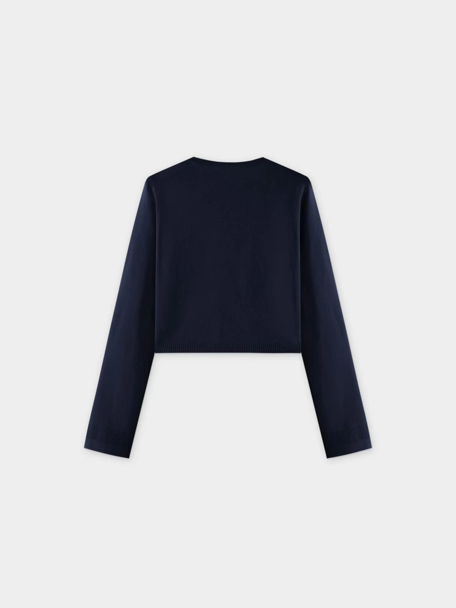 Pose Women's Navy Flat Ribbed Trim Shrug - Stylish Knit Cardigan for Casual Wear