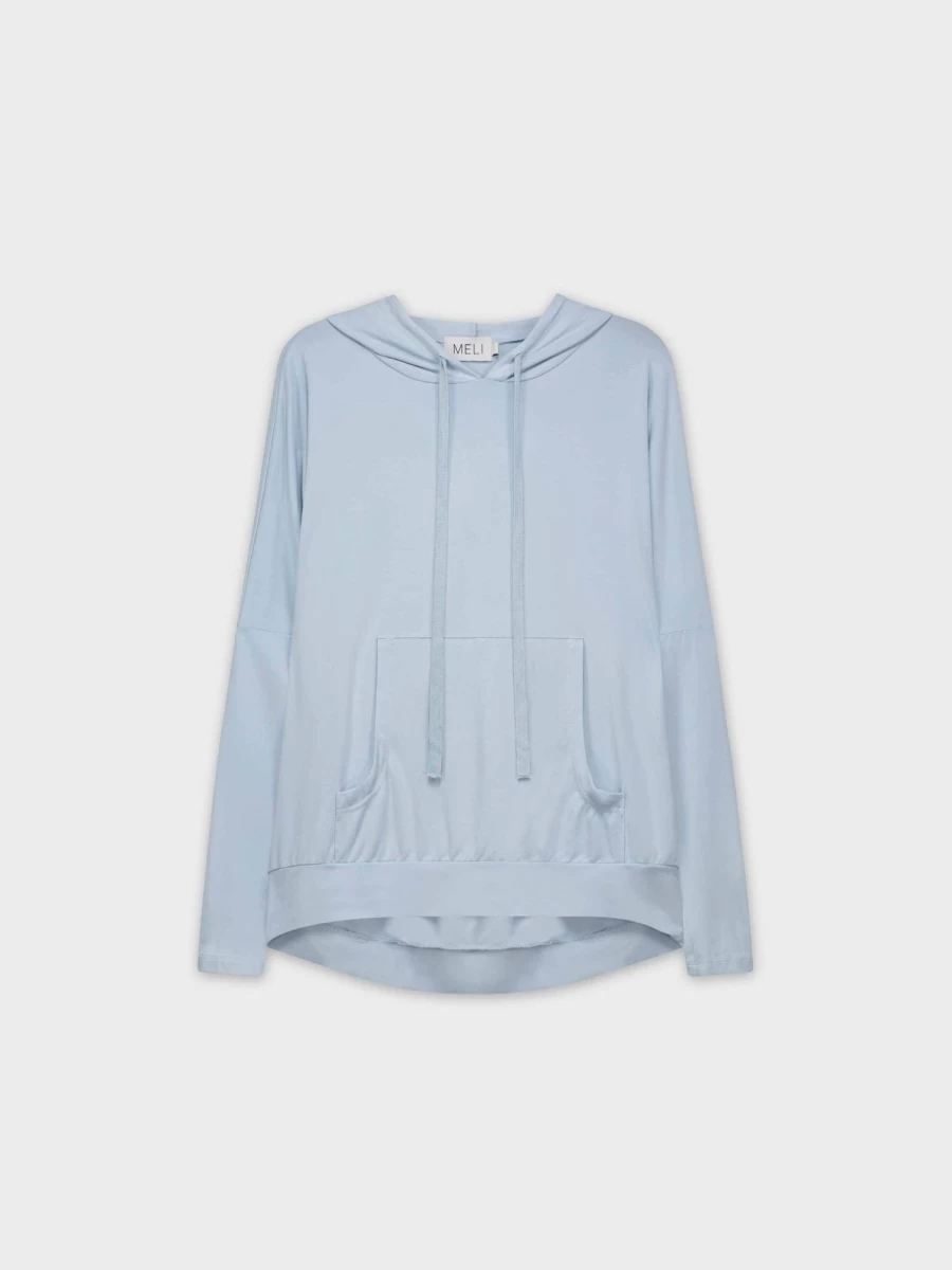 "MELI Women's Light Blue T-Shirt Hoodie - Casual Comfort Blend Top"