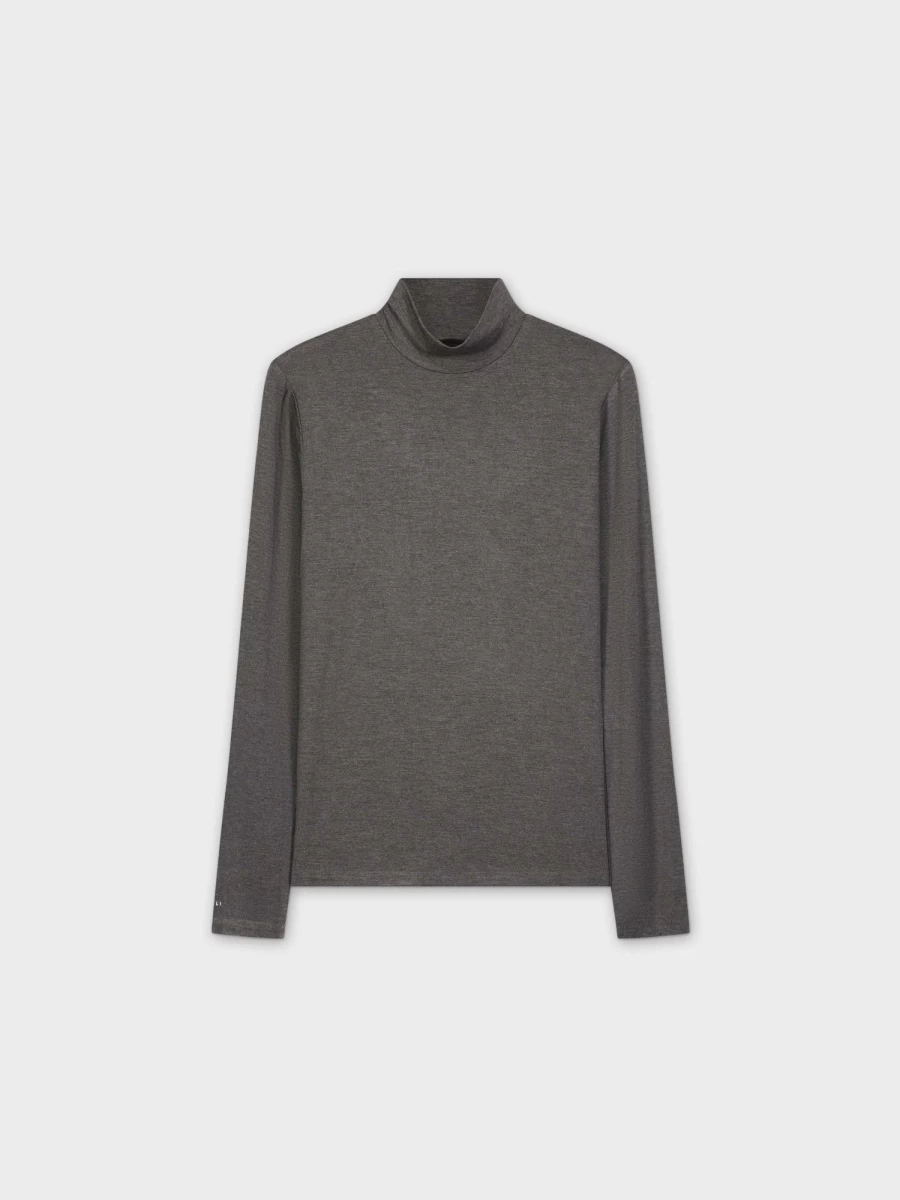 MELI Women's Modal Turtleneck Long Sleeve Top - Soft Grey Knit Sweater for Women