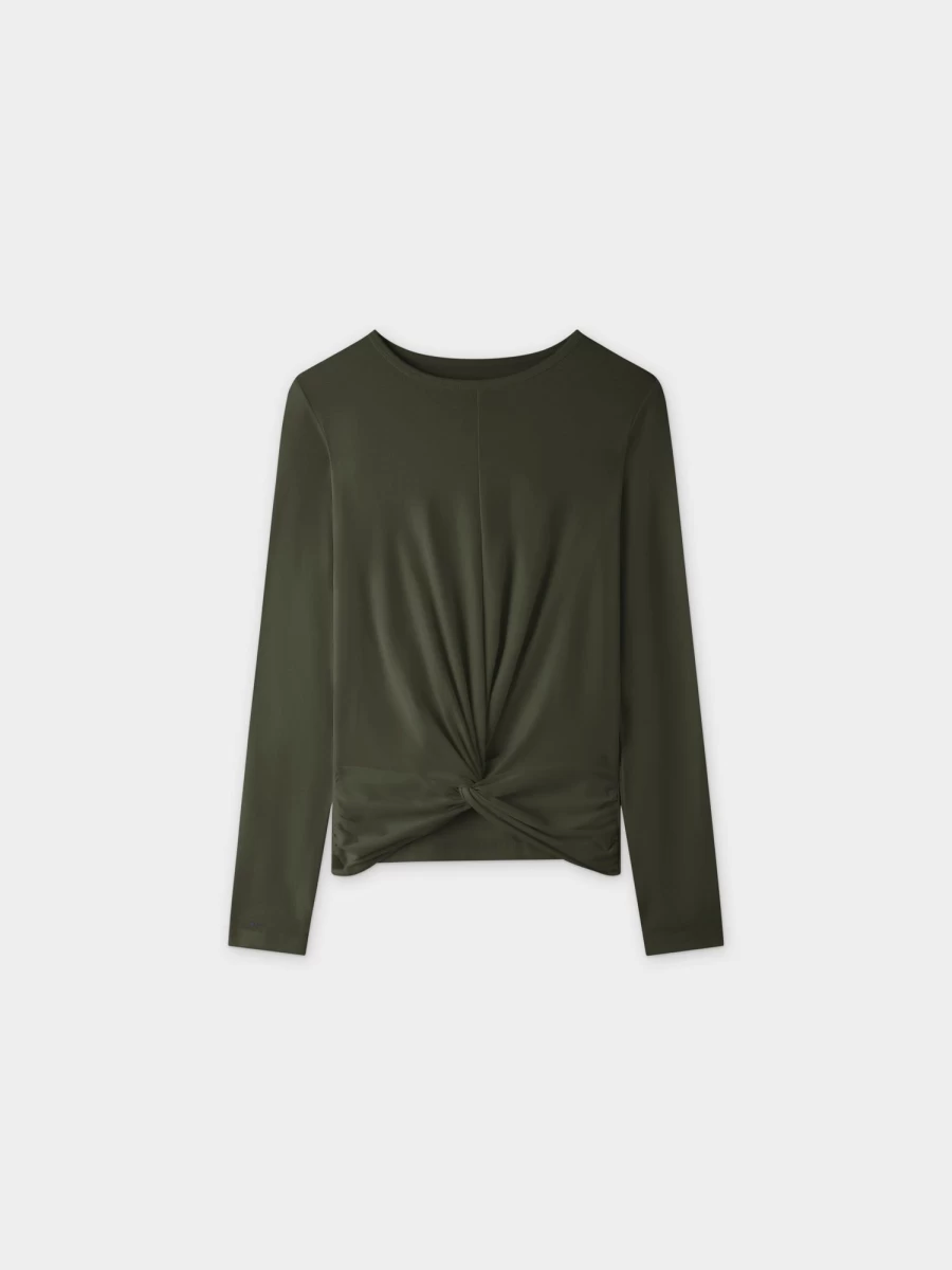 MELI Women's Olive Green Knot Tee - Stylish Casual T-Shirt for Women