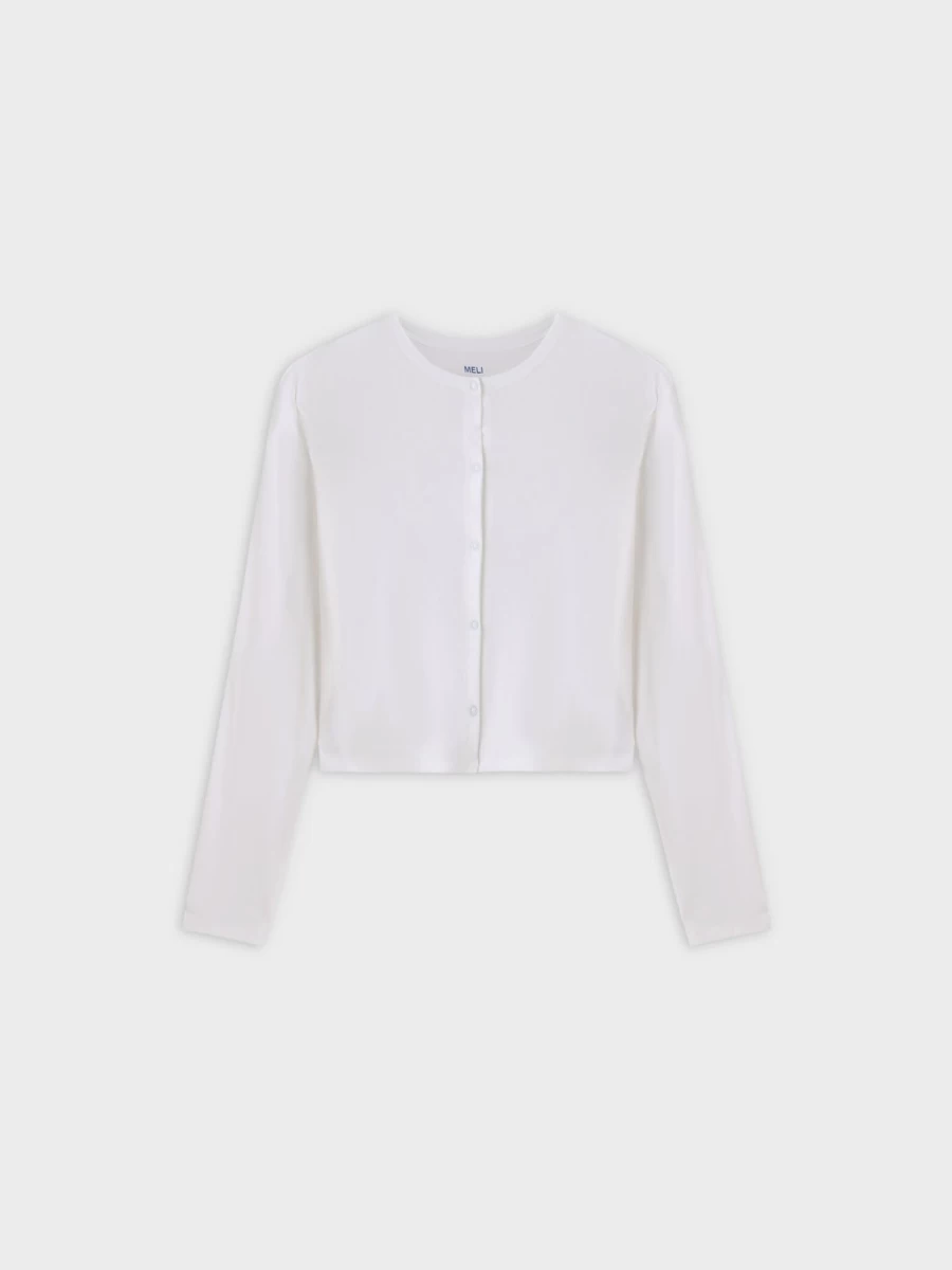 MELI Women's White Cropped Basic T-Shirt Cardigan