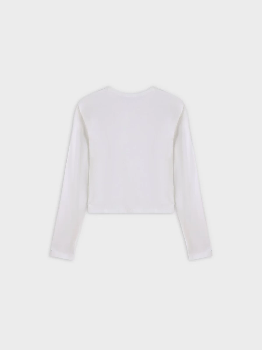 MELI Women's White Cropped Basic T-Shirt Cardigan