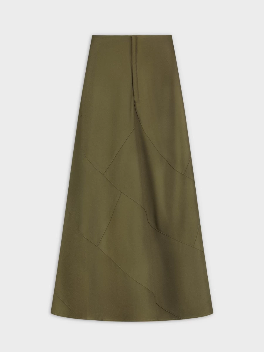 HAILEY Women's Olive Seamed A-Line Skirt - Classic Fit Mid-Length Style