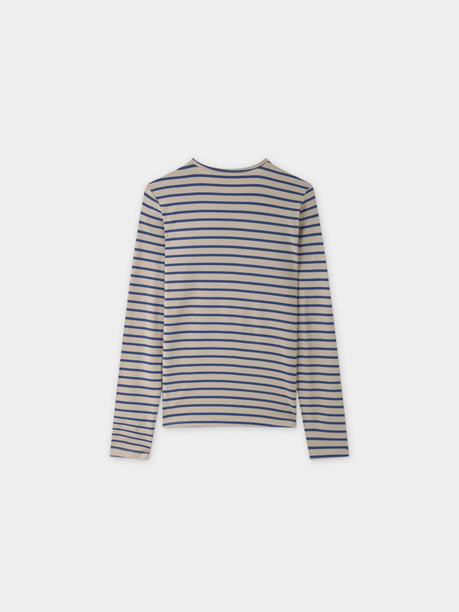 MELI Women's Butter Soft Striped Crewneck Sweatshirt in Tan and Blue