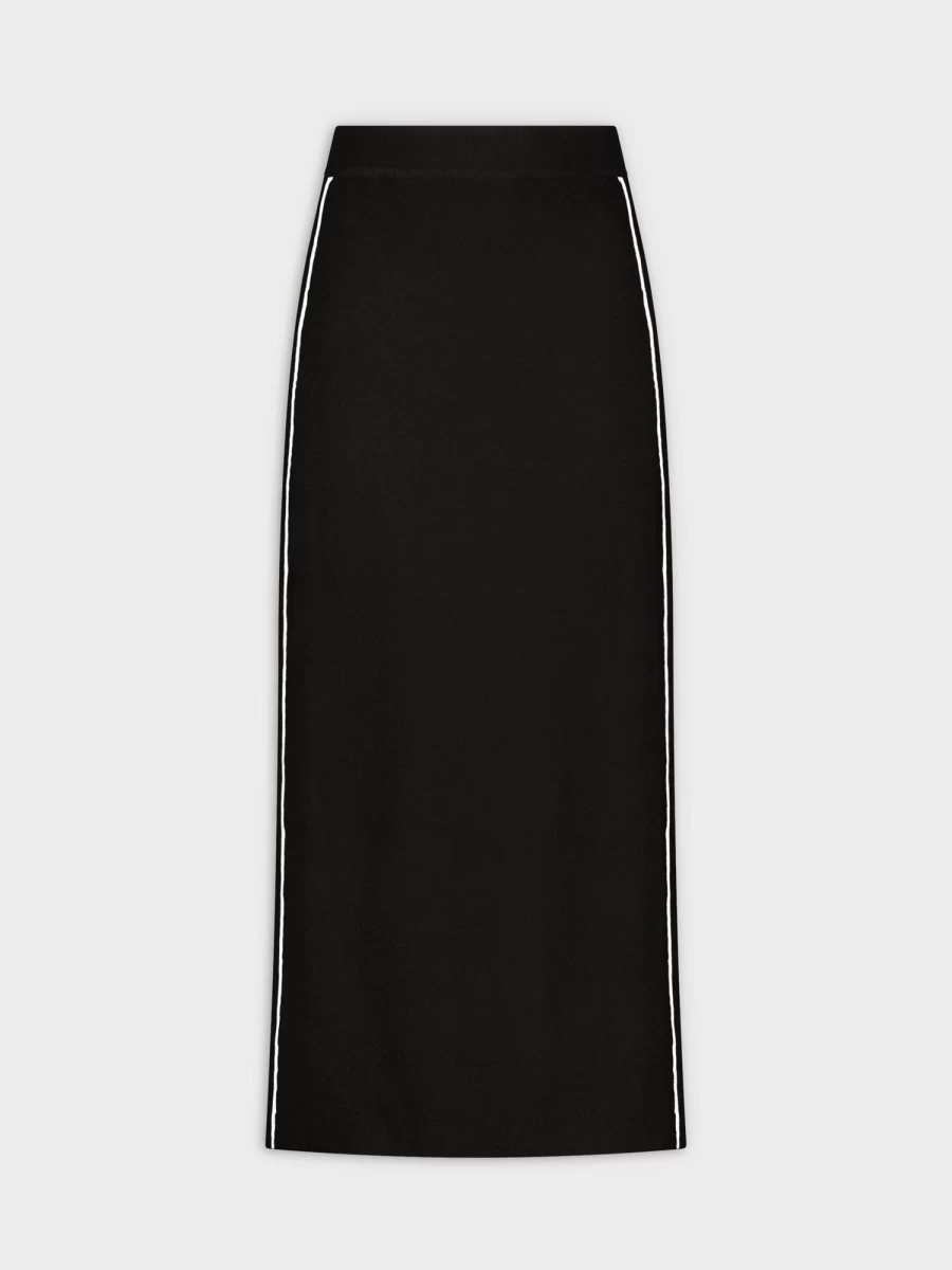"HAILEY Women's Black Side Stripe Knit Skirt - Casual Stretch Comfort Fit"