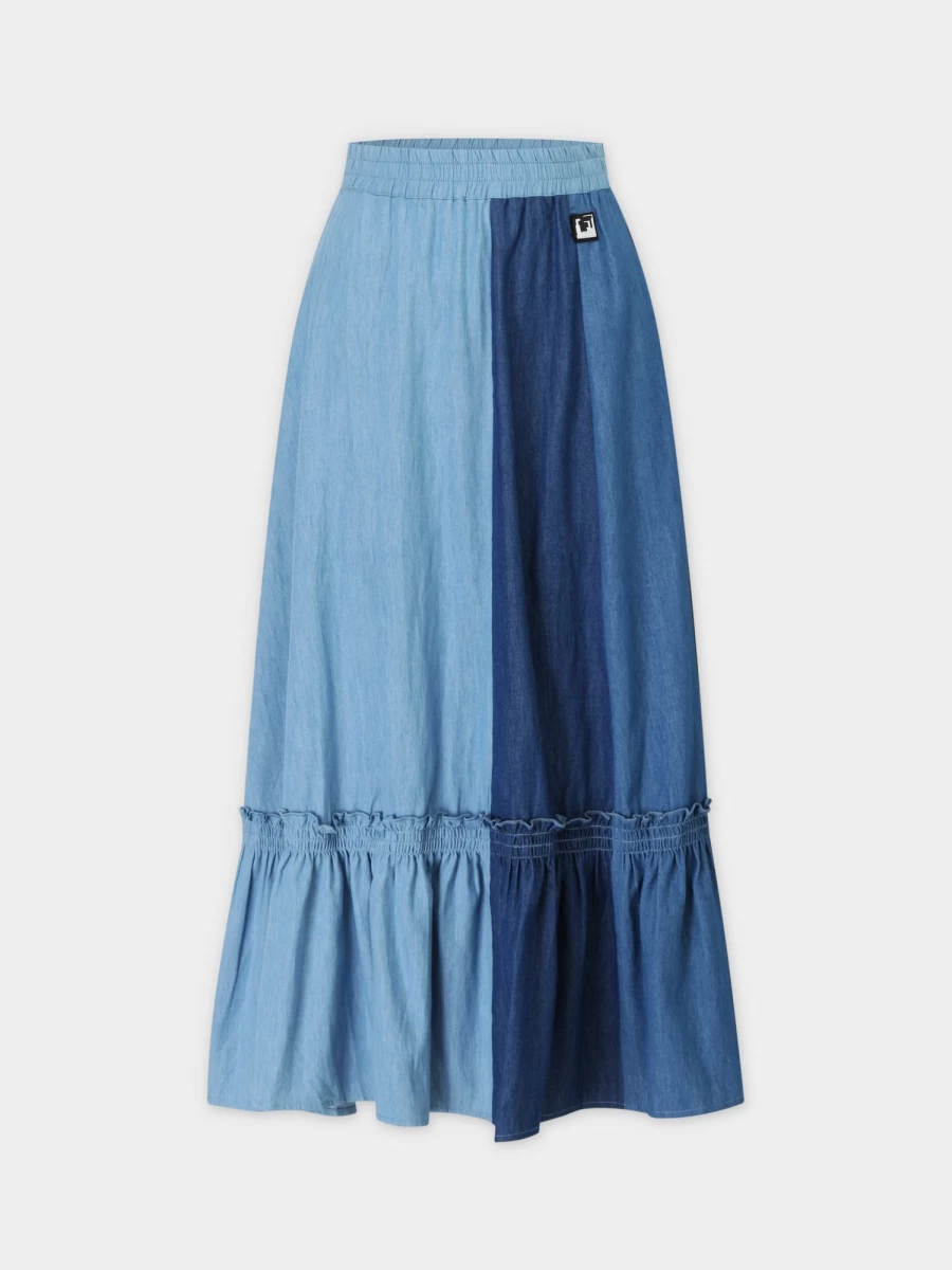 TTS Women's Tri-Color Denim Skirt - Stylish Casual A-Line Skirt for Women