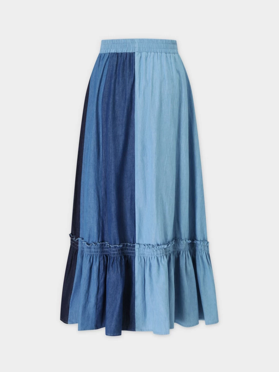 TTS Women's Tri-Color Denim Skirt - Stylish Casual A-Line Skirt for Women