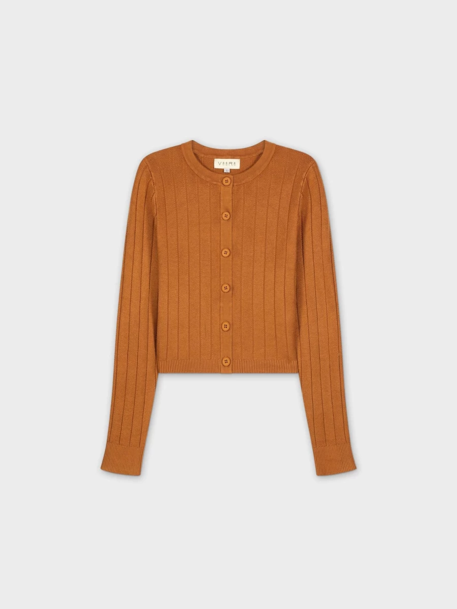 VAARA Women's Bronze Cropped Ribbed Cardigan - Stylish Knit Design