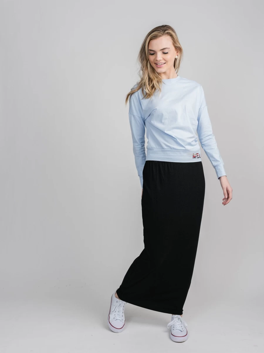 MELI Women's Ribbed Knit Maxi Skirt in Black - Stretchy High Waist Long Skirt for Women