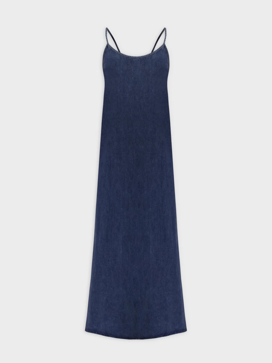 HAILEY Women's Dark Blue Denim Crew Neck Slip Dress