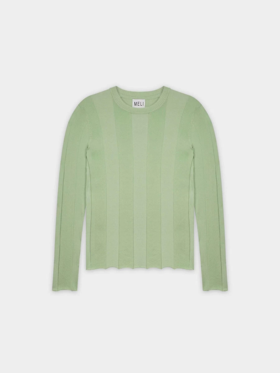 MELI Women's Sage Green Wide Ribbed Sweater - Soft Knit Casual Pullover