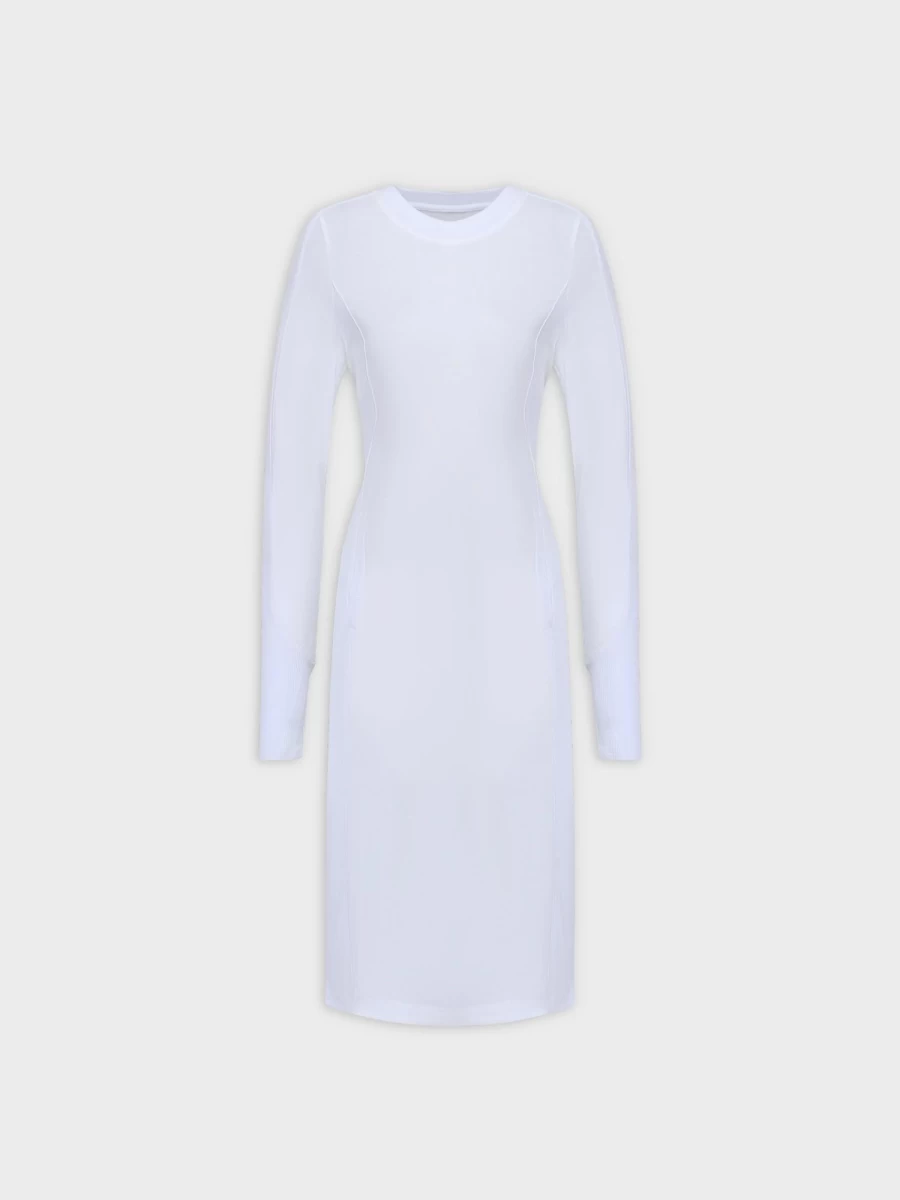 MELI Women's Crew Neck Pocket T-Shirt Dress - White, 41 Inch Casual Comfort Fit Tee Dress