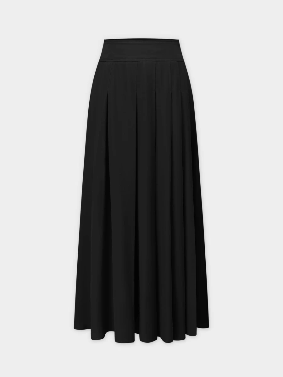 Pose Women's Black Yolk Pleated Skirt - 37 Inch Mid-Length A-Line Skirt for Women