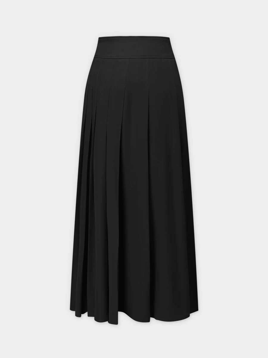 Pose Women's Black Yolk Pleated Skirt - 37 Inch Mid-Length A-Line Skirt for Women