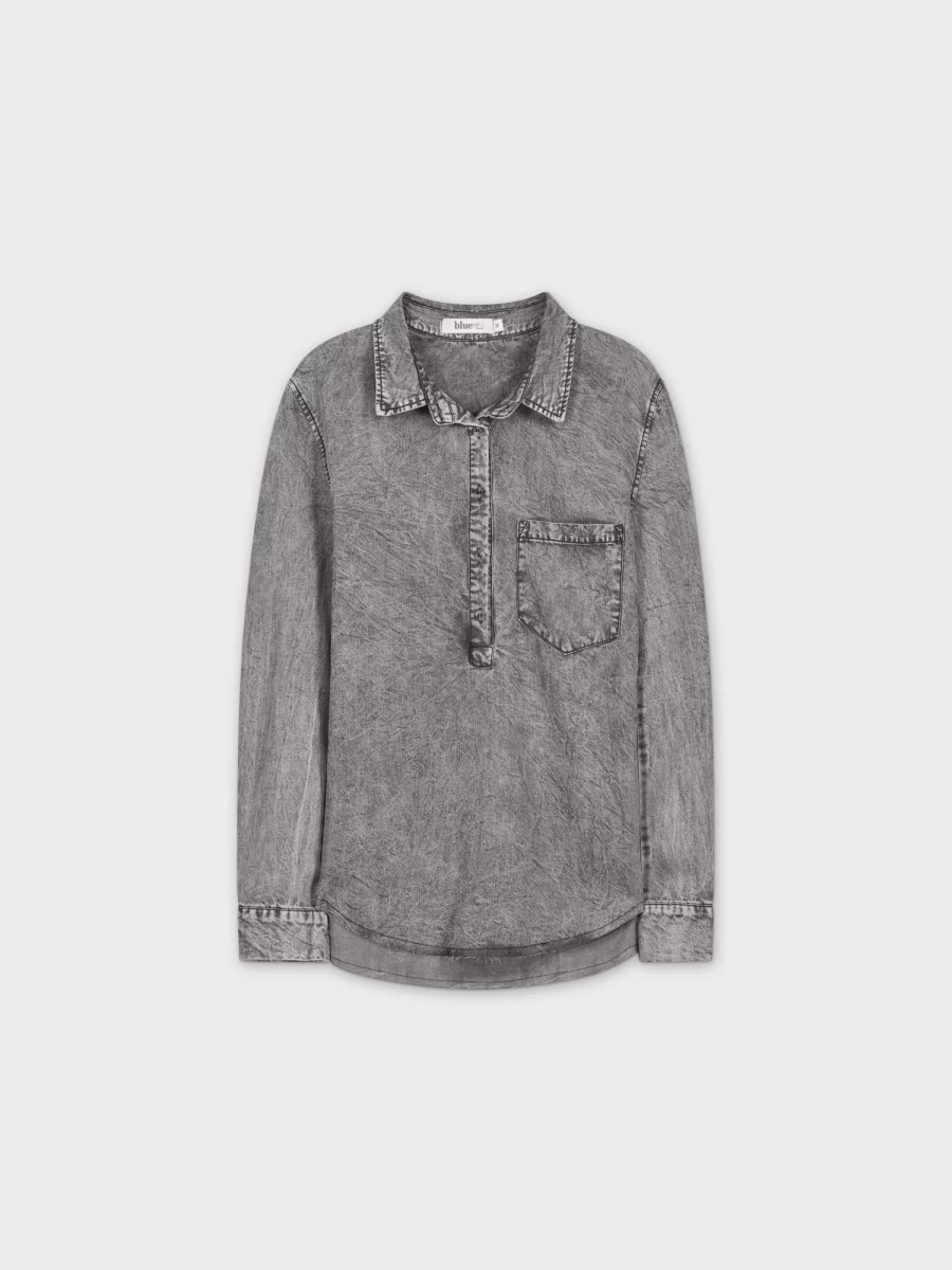 MELI Women's Washed Black Denim Popover Shirt - Stylish Casual Top