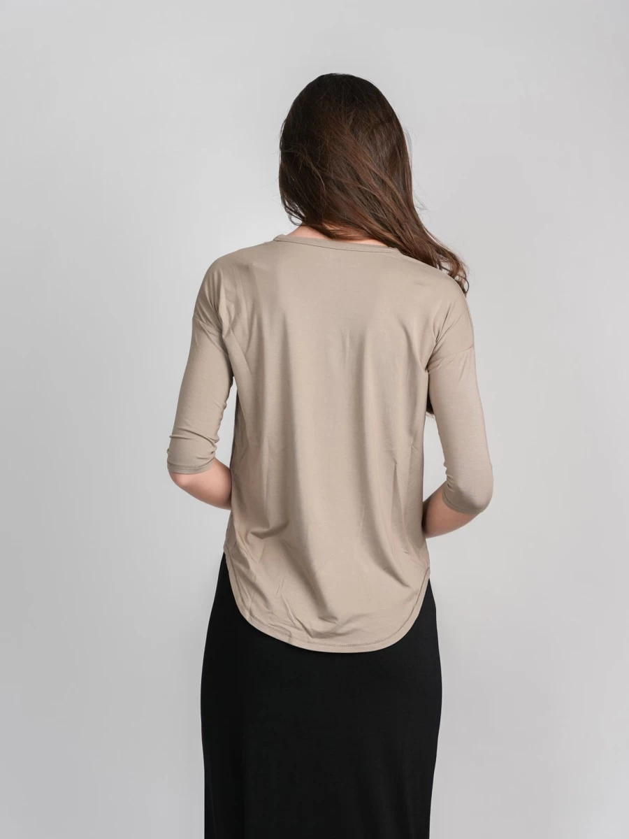 MELI Women's Long Sleeve Swing Tee in Taupe - Comfortable Casual T-Shirt