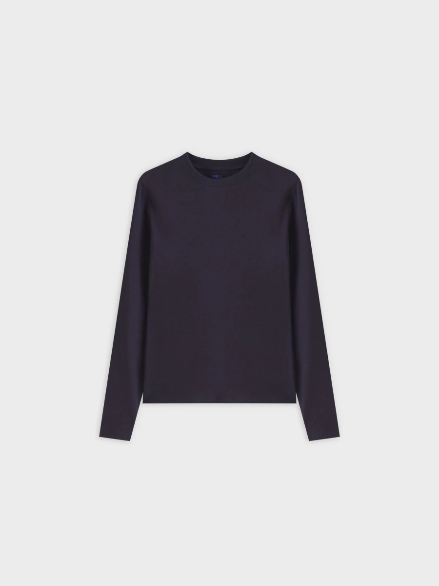 MELI Women's Classic Long Sleeve T-Shirt in Dark Navy - Comfortable Casual Top