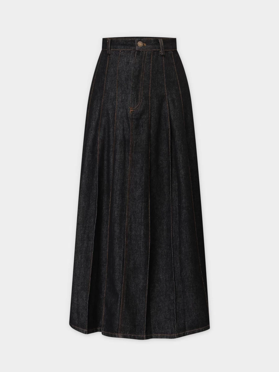 Blue Meli Women's Black Stitched Pleated Skirt - Elegant High Waist A-Line Skirt for Women