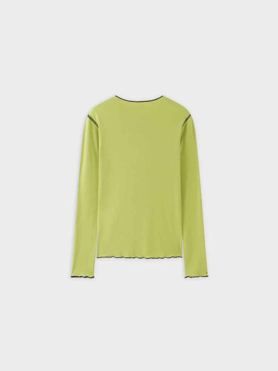 MELI Women's Overlock Stitched Henley T-Shirt - Key Lime & Black Contrast Trim