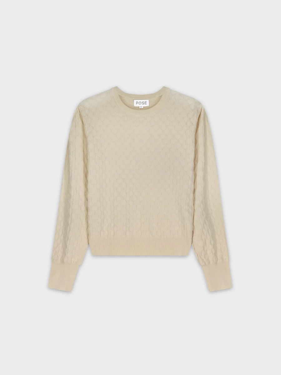 POSE Women's Cream Octagon Design Sweater - Elegant Geometric Knitwear