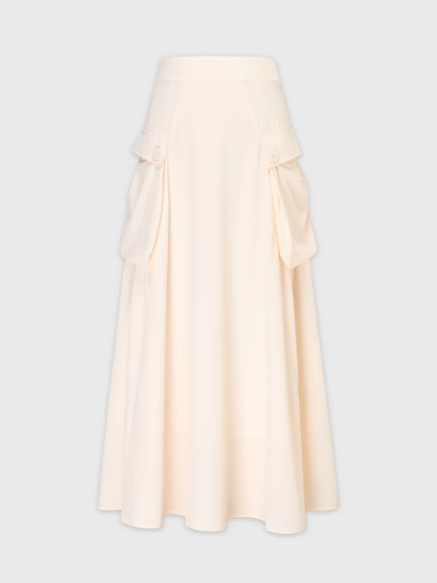 Hailey Women's Ivory Button-Detail Cargo Pocket Skirt - Casual Street Style High Waist A-Line Mini Skirt
