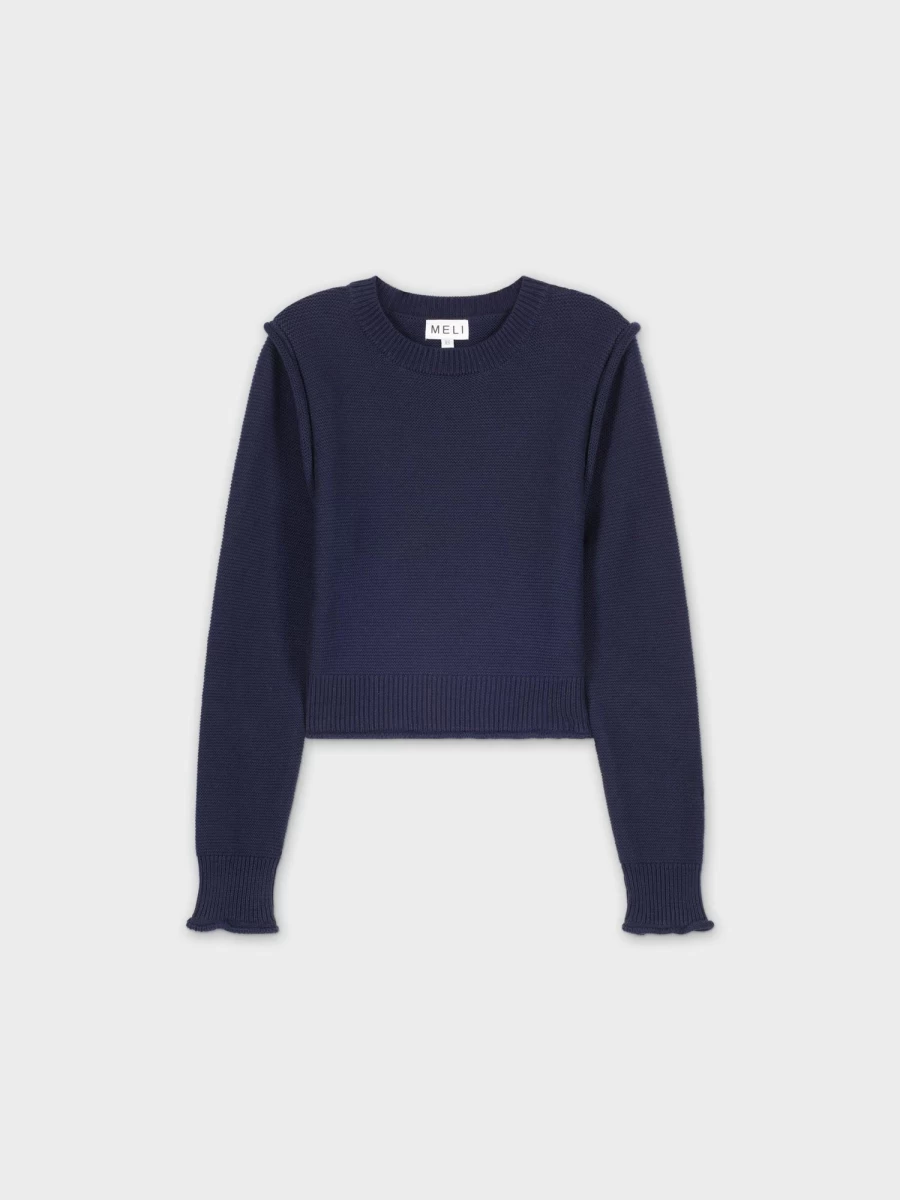 MELI Women's Navy Raw Seam Sweater - Soft Knit Pullover for Women