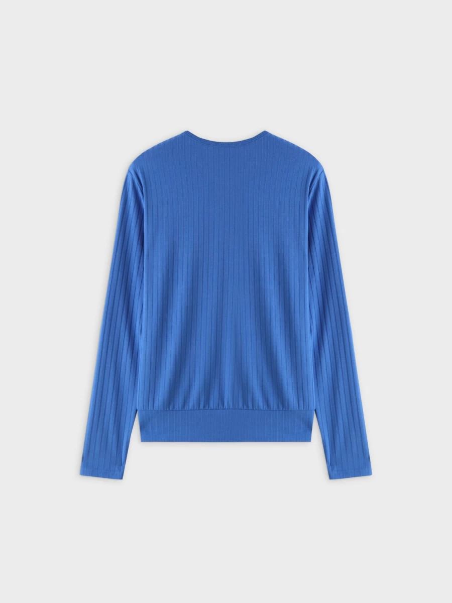 MELI Women's Royal Blue Ribbed High V-Neck Bomber Jacket