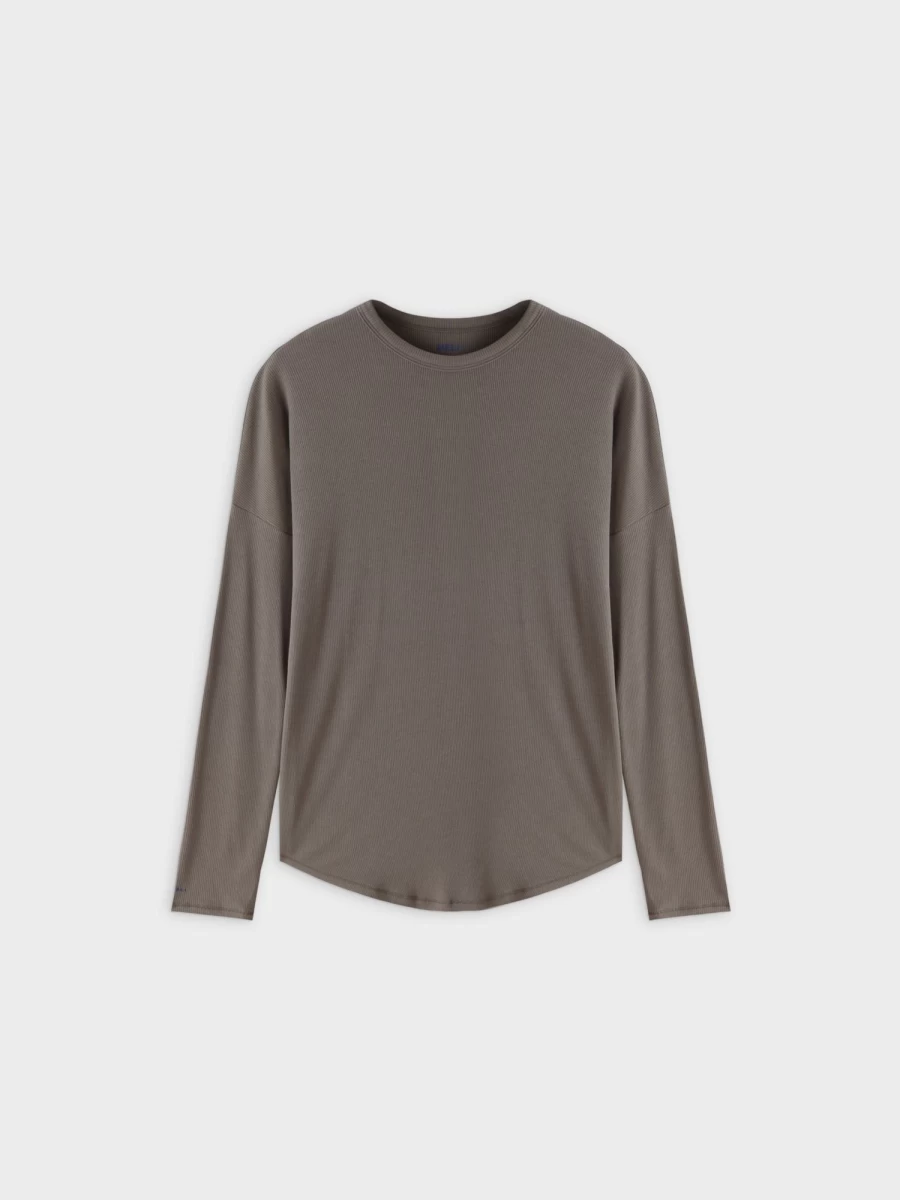 MELI Women's Olive Ribbed Swing Tee - Soft Stretch Casual T-Shirt