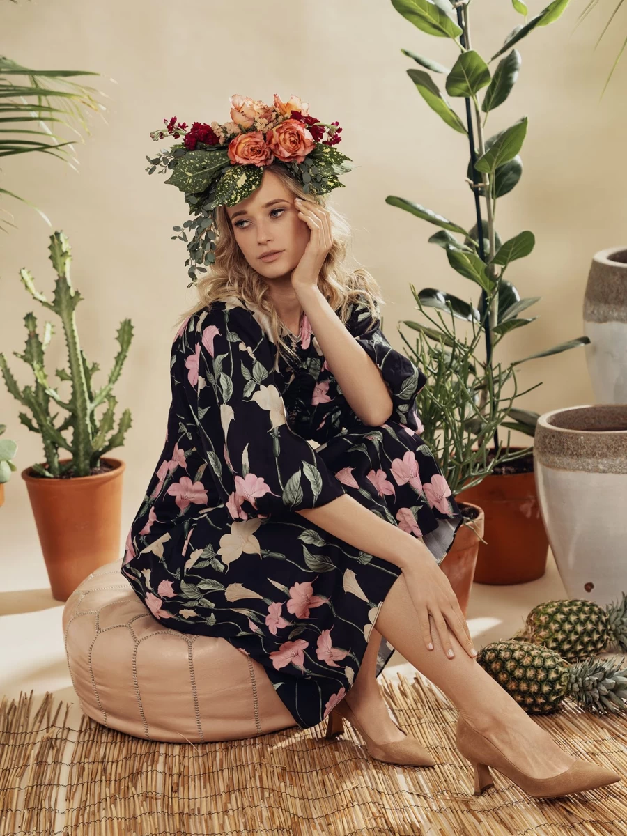 STELLA & ROSE Women's Floral Front Shirred Dress - Elegant Summer Boho Style