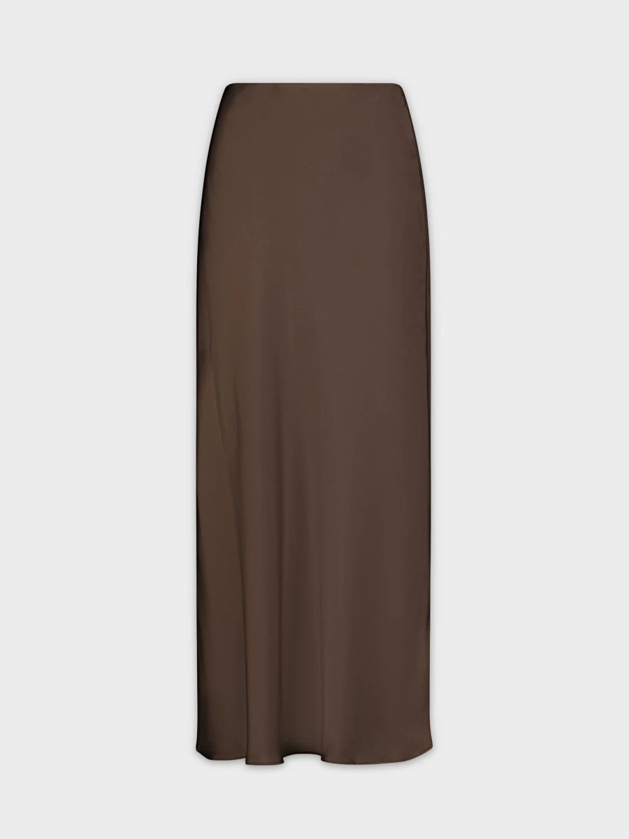 HAILEY Women's Chocolate Brown Satin Slip Skirt - Elegant Midi Skirt for Women