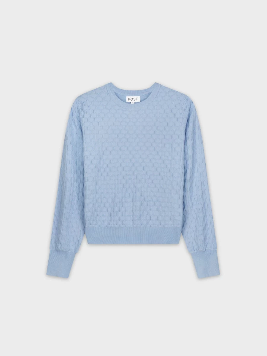 POSE Women's Light Blue Octagon Design Sweater - Trendy Geometric Pattern Knitwear