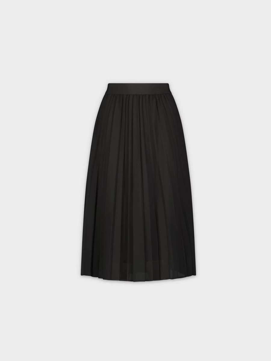 POSE Women's Black Chiffon Pleated Midi Skirt 26" - Elegant Flowy High Waist A-Line Skirt for Casual & Formal Wear