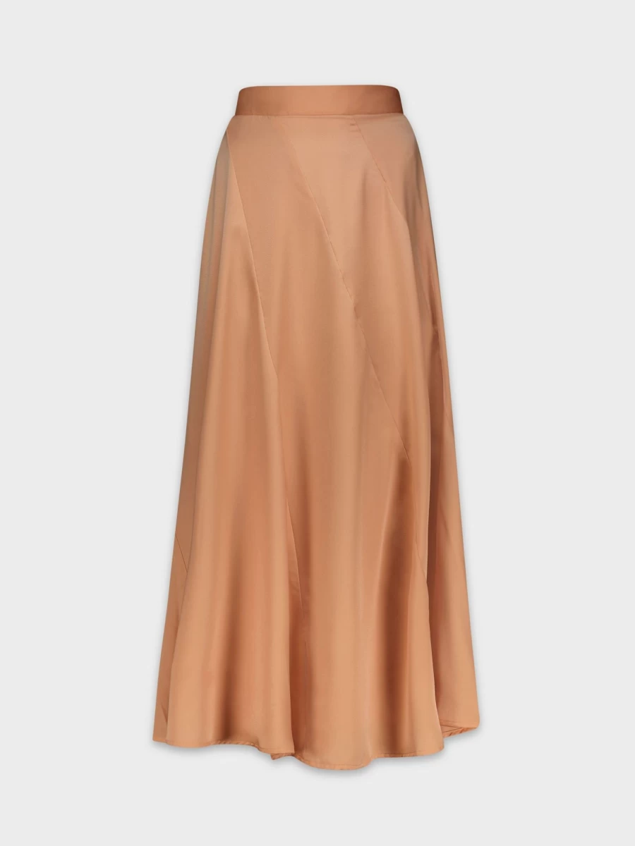 SOLEI Women's Peach Satin Midi Skirt - Elegant Full-Length Flowy Skirt for Women