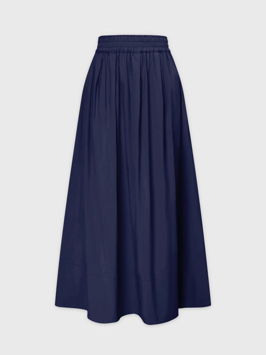 Hailey Women's Navy Gathered Waist Skirt - Elegant A-Line Midi Skirt with Elastic Waistband