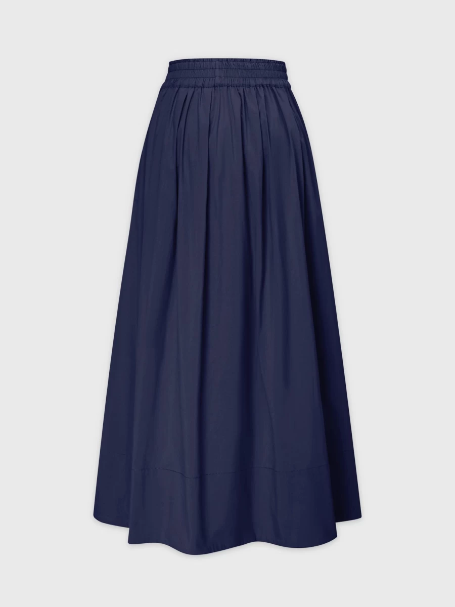 Hailey Women's Navy Gathered Waist Skirt - Elegant A-Line Midi Skirt with Elastic Waistband