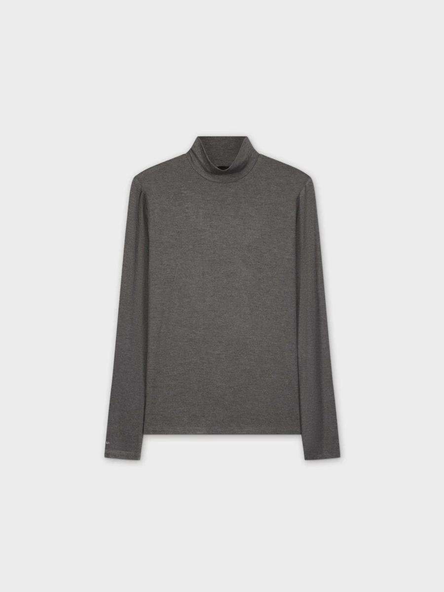MELI Women's Ribbed Turtleneck Sweater - Heathered Grey Knit Top