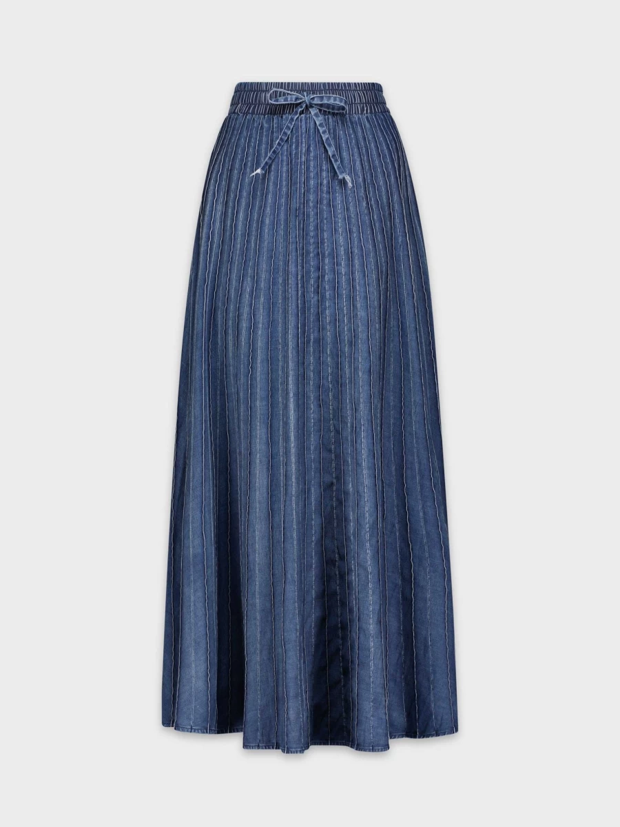 MELI Women's Washed Blue Denim Skirt with Seamed Detail