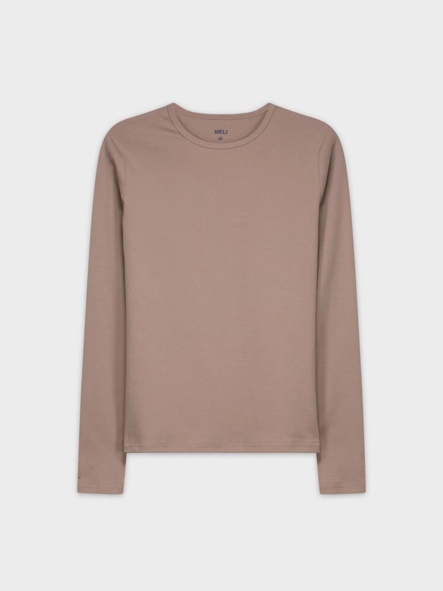 MELI Women's Classic Long Sleeve T-Shirt in Light Taupe - Soft Comfort Fit Casual Tee