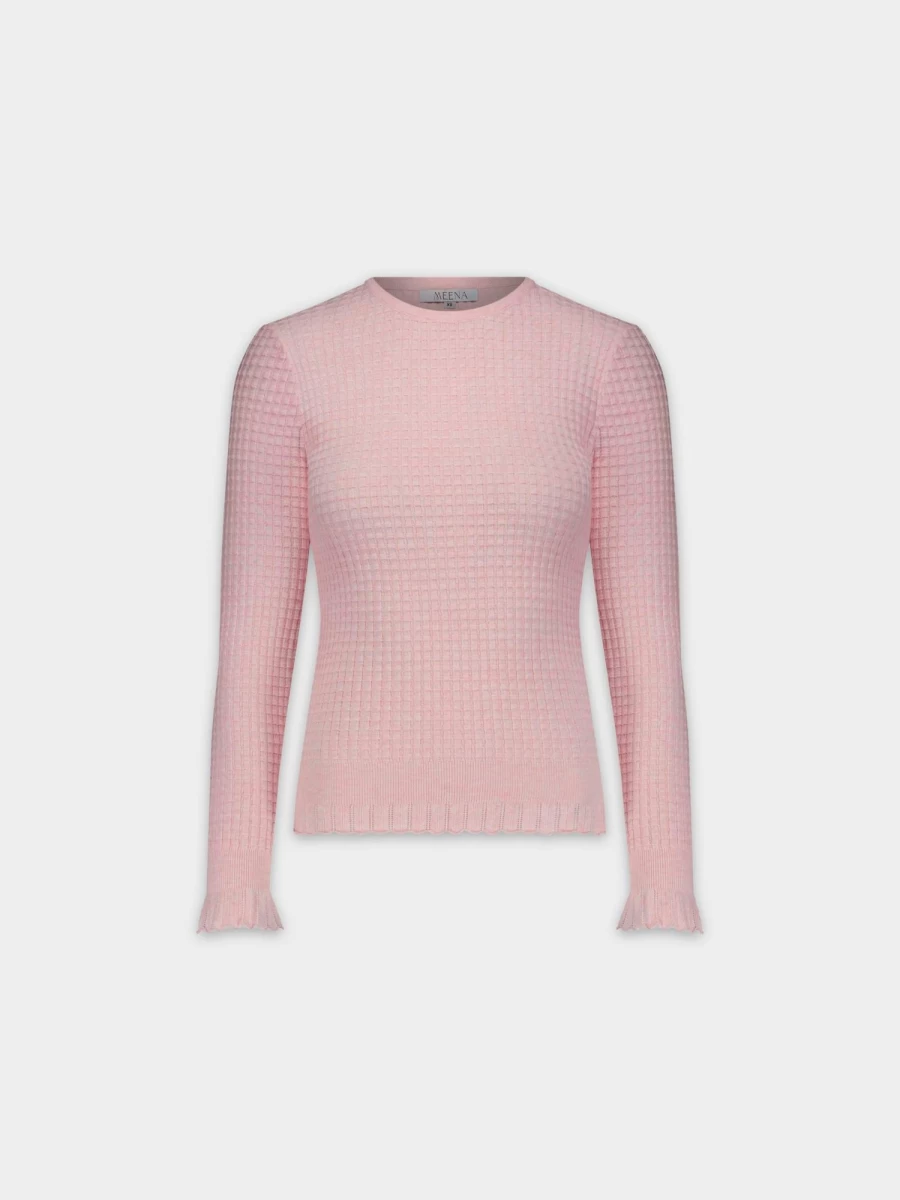 MEENA Women's Pink Ruffle Hem Crewneck T-Shirt - Stylish Casual Top