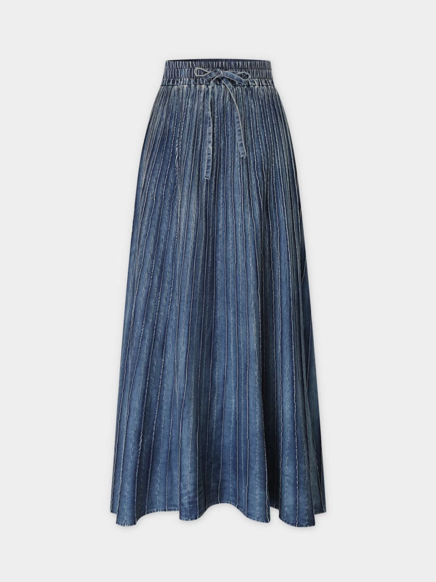 MELI Women's Light Blue Washed Seamed Denim Skirt - Vintage High Waist A-Line Style