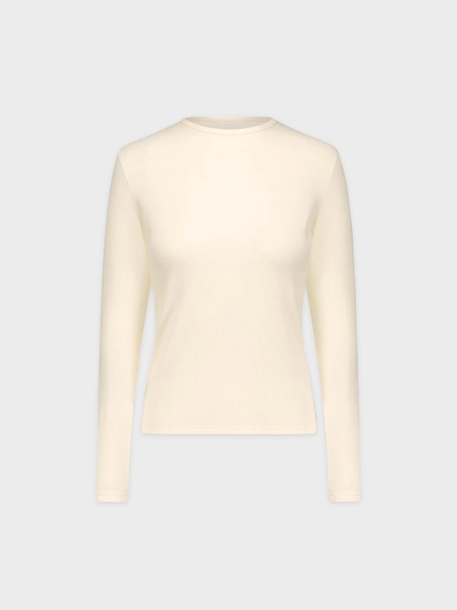 MELI Women's Classic Ribbed Crew Neck Long Sleeve Tee in Cream