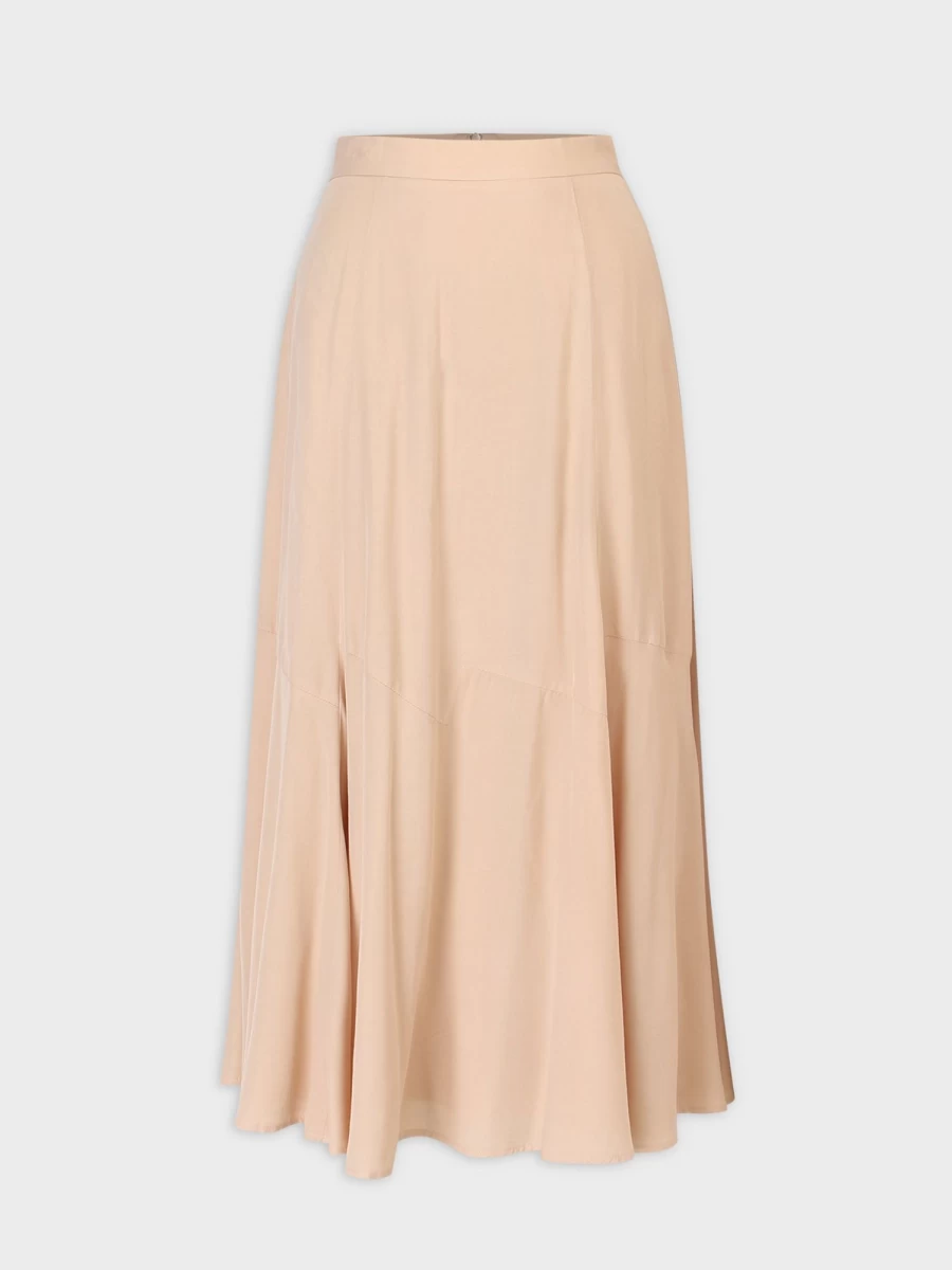 "HAILEY Women's Tan Trumpet Flare Skirt - Elegant A-Line Midi Skirt"
