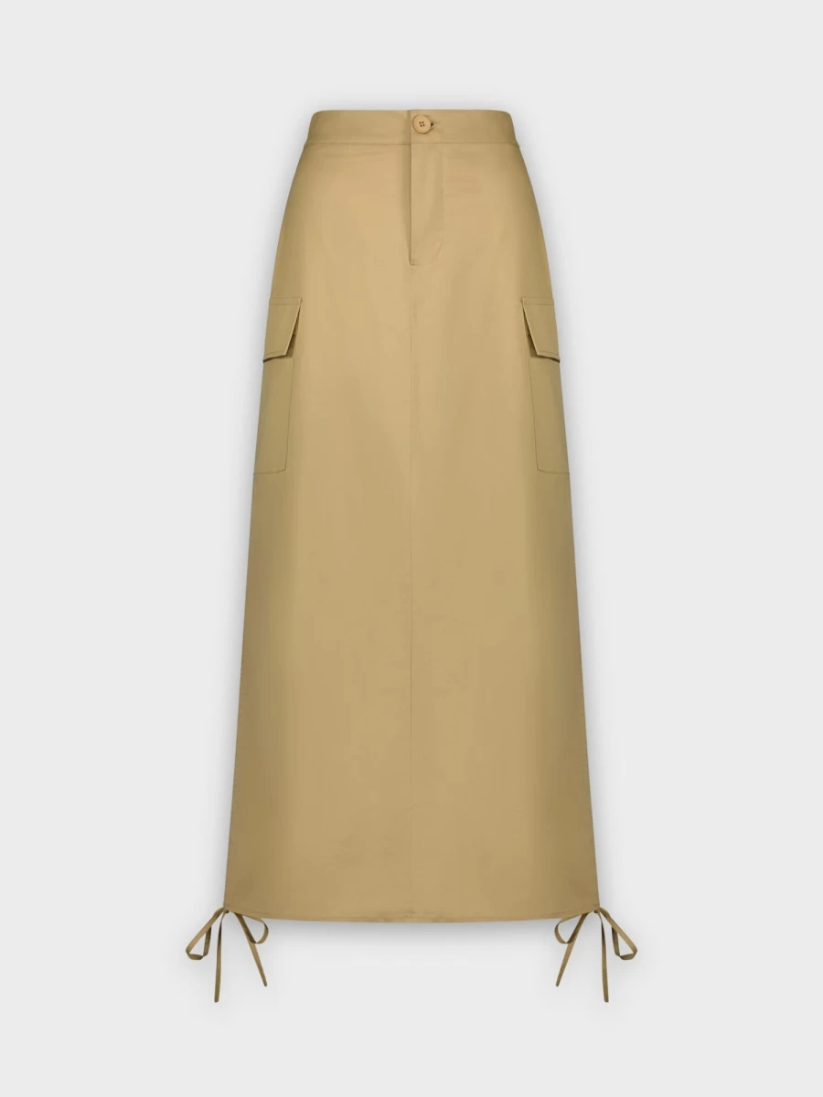 HAILEY Women's Side Pull Skirt in Tan - Stylish High-Waisted A-Line Midi Skirt