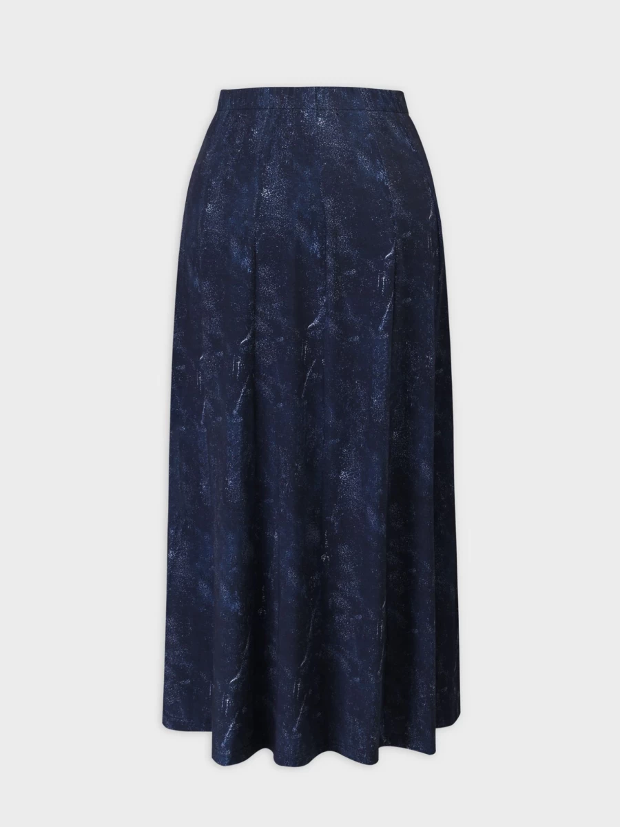 TTS Women's Blue Denim Printed Panel Skirt - 36" Length, High Waist A-Line Style, Vintage Washed Stretch Jeans Skirt for Casual Wear