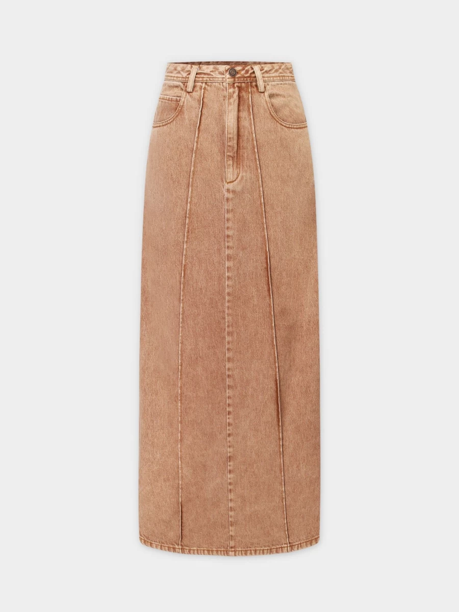 Blue Meli Women's Brown Denim Seamed Skirt - High Waisted Vintage Style