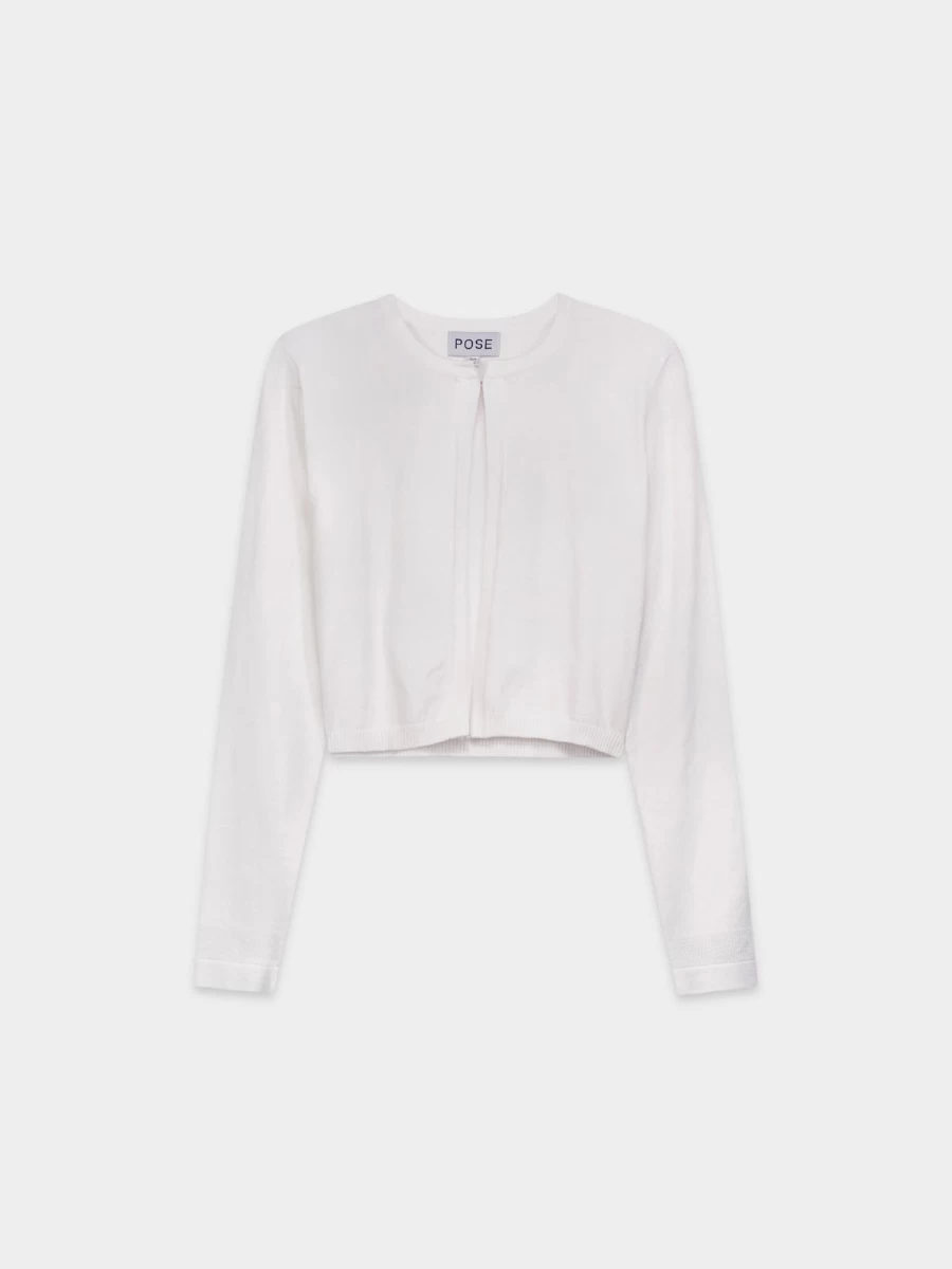 POSE Women's White Flat Knit Shrug - Elegant Cover-Up & Lightweight Cardigan