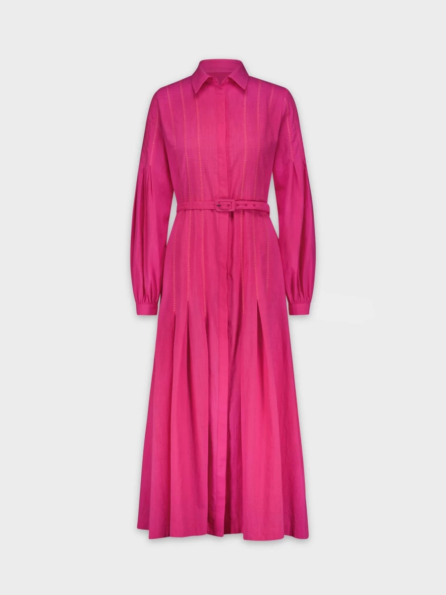 MEENA Women's Hot Pink Cross Stitch Pleated Dress - Elegant Flowy Party Wear