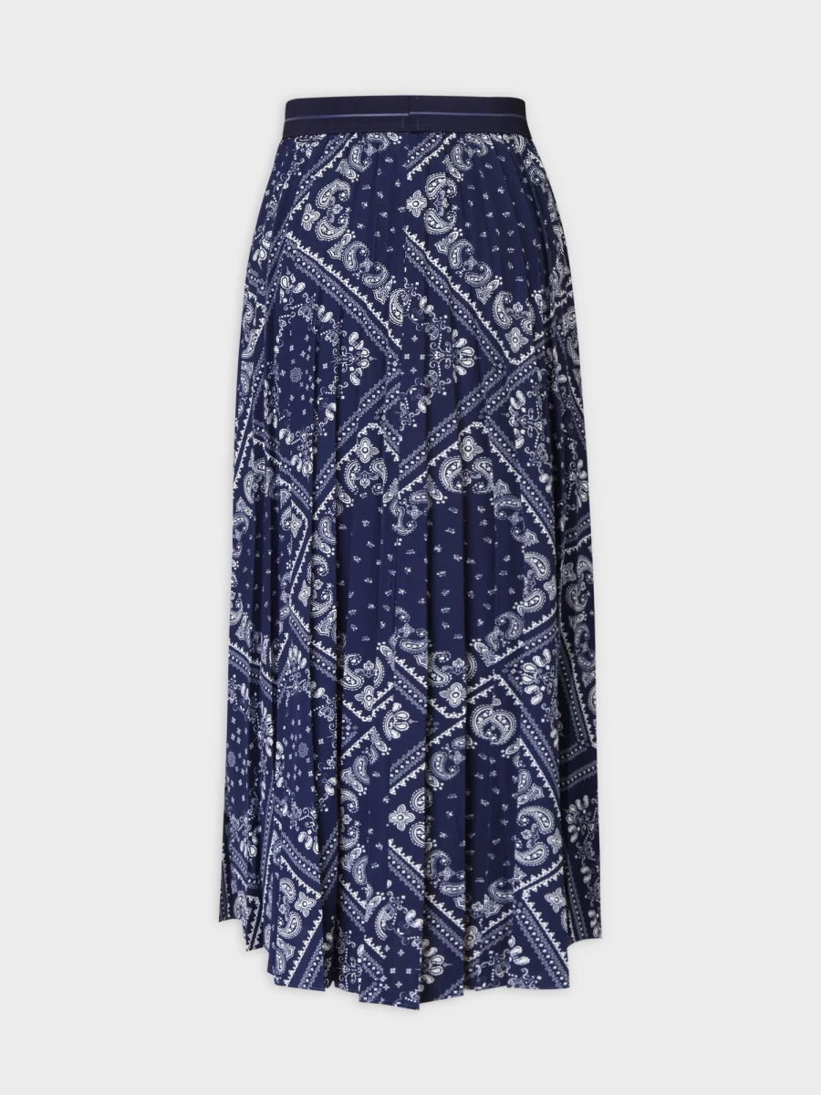 Pose Women's Cream & Navy Paisley Printed Pleated Skirt - 37" Flowy Midi Length