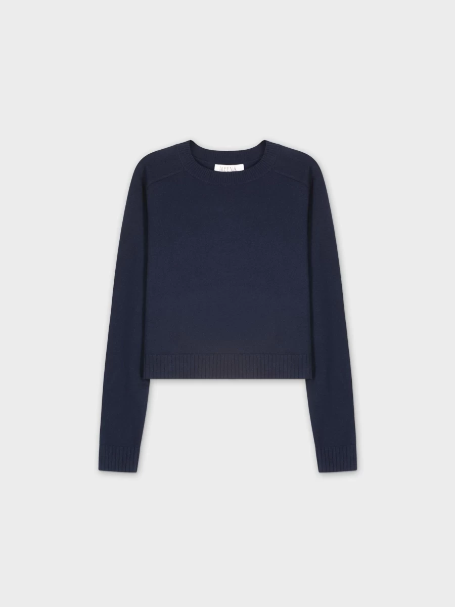 MEENA Women's Navy Ribbed Band Sweater - Slim Fit Knit Pullover