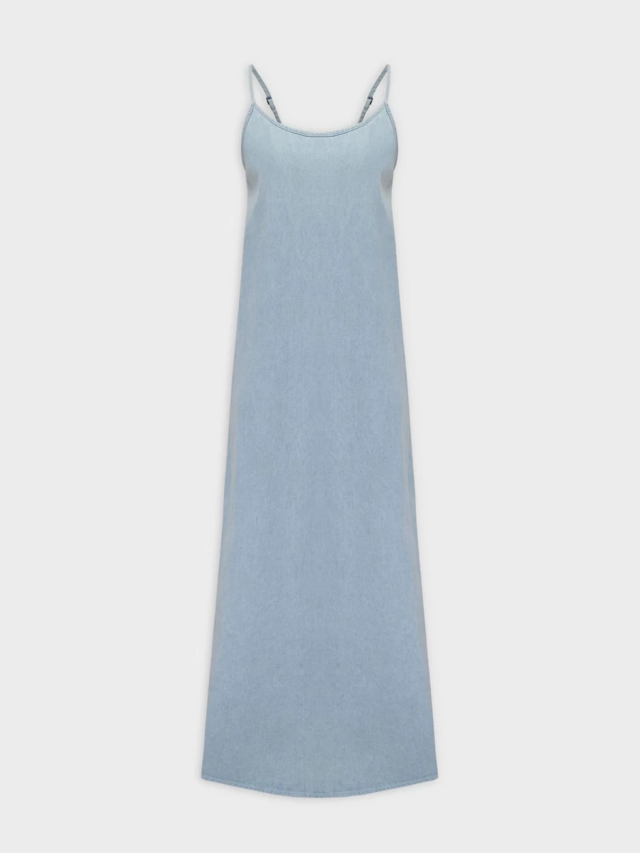 HAILEY Women's Sky Blue Denim Crew Neck Slip Dress - Casual Chic Style